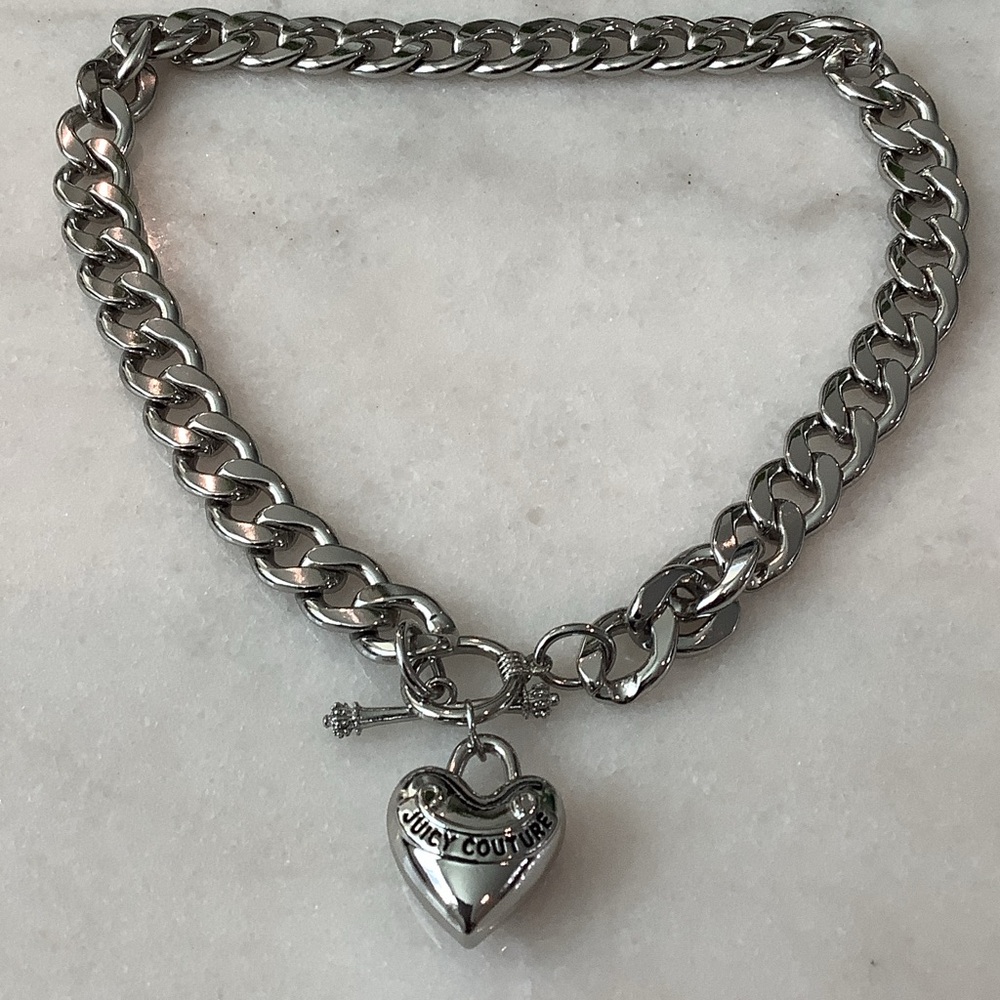 Juicy Couture Silver Heart Padlock Chain Necklace, Brand New